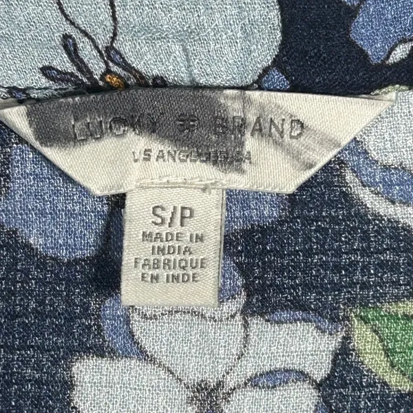 Lucky Brand Navy Floral Print Tassel V Neck Long Sleeve Blouse Women's‎ Small - Image 3