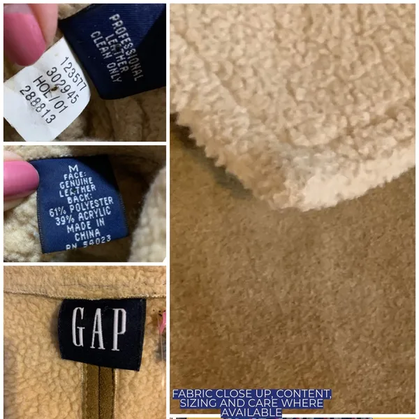 Vintage Y2k Gap Tan Suede And Cream Faux Shearling Lined Jacket (M) - Image 13