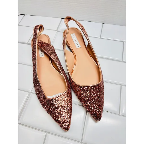James Chan Nakasey Slingback Flats Womens 10 Pink Rose Gold Glitter Pointed Toe - Image 2