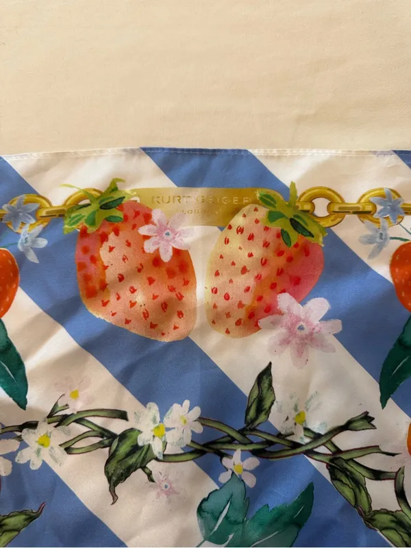 KURT GEIGER LONDON | striped Strawberry Print Silk Scarf - Image 3