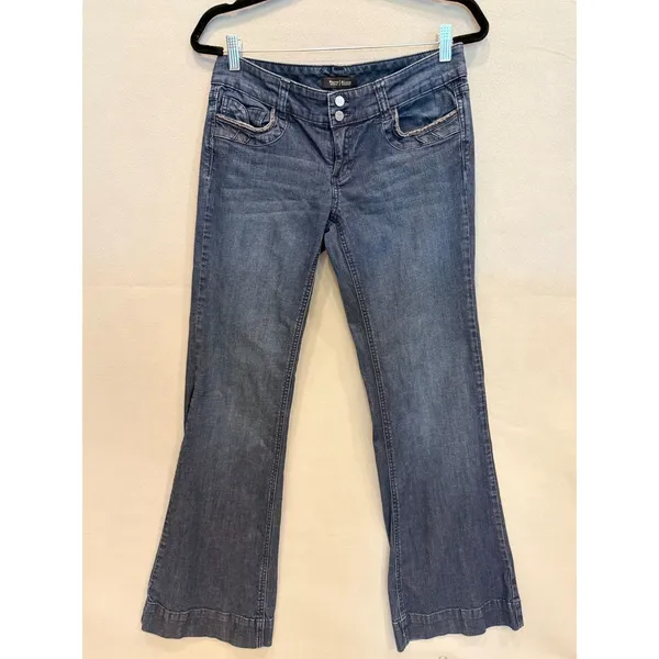 White House Black Market Noir‎ Low Rise Flare Jeans Y2K Blue Denim Size 6R - Image 2