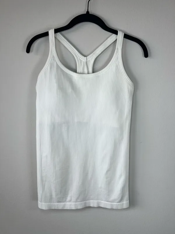 Lululemon Ebb to Street Tank Top White Ribbed Built In Bra Racerback Athletic 8 - Image 2