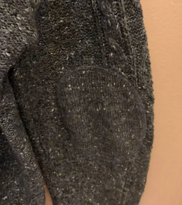 BDG Fall For cable Knit Speckled Crew Neck Sweater elbow patches Grey Large - Image 7