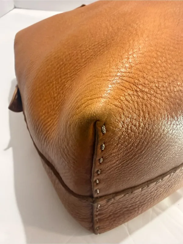 Vintage Fendi Selleria Pebbled Leather Satchel – Cognac Brown - Image 9