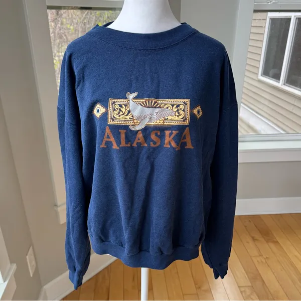 Vintage Navy Blue Alaska Cropped Mockneck Sweatshirt - Image 7