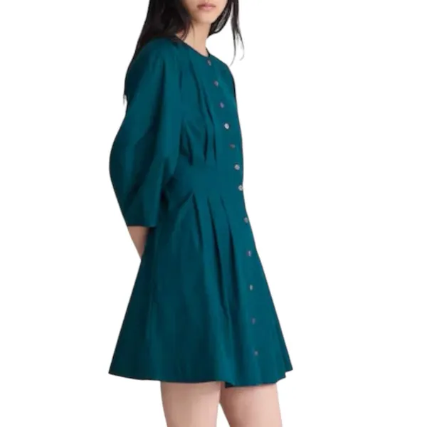 NWD Madewell Sculptural Sleeve Pleated Mini Dress Midnight Spruce Size 6 - Image 2