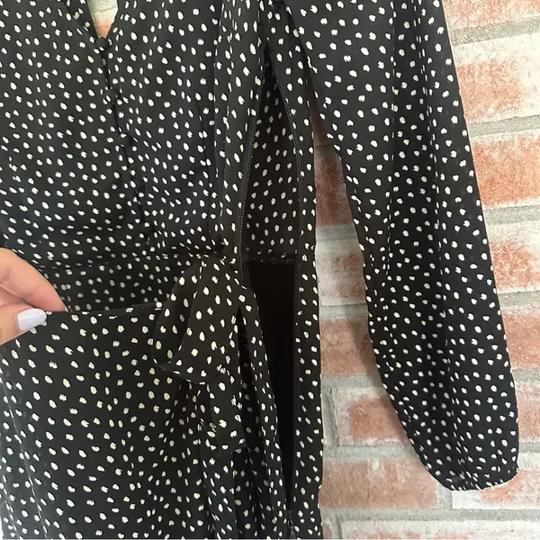 Abercrombie Fitch Faux Wrap Mini Flounce Dress Women’s XS Black White Polka Dot - Image 6