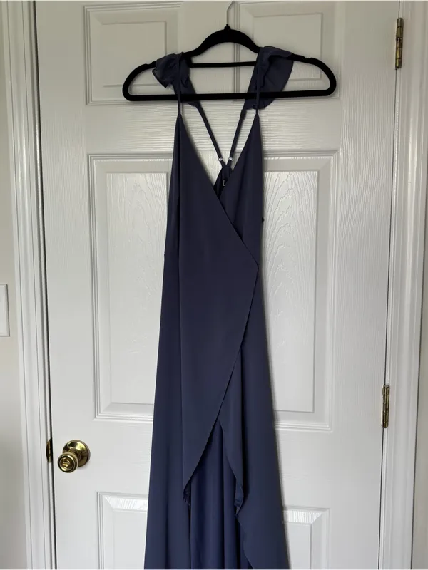 Lulus Here's To Us Maxi Wrap Dress in Granite Blue Size Medium - Image 3