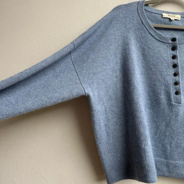 Madewell 100% Cashmere Relaxed Quite Luxury Henley Pullover River Blue Size XL - Image 3