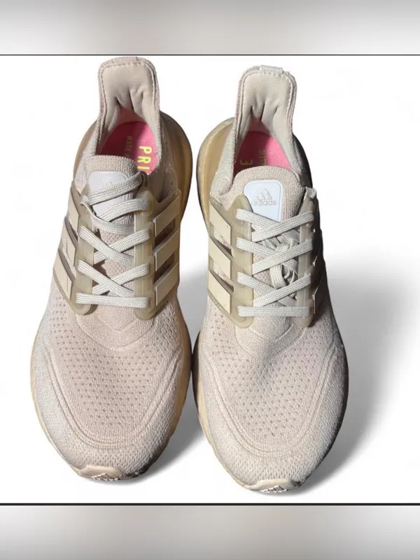 adidas woman Light Beige Knit Running Sneakers - Image 2