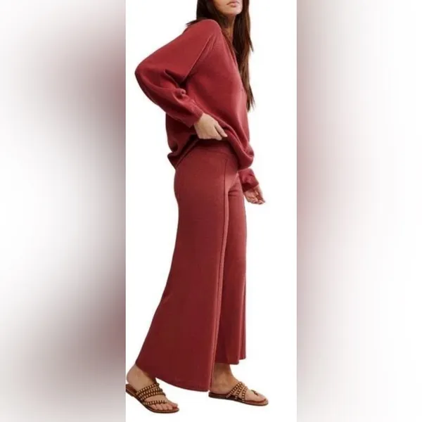 NEW Free People Drea Sweater & Flare Leg Pants Set - Dusty Rose, Sz M - Image 3