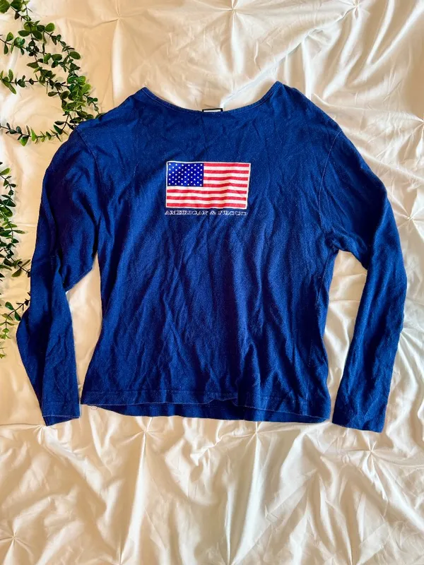 Mixit Vintage "American & Proud" USA Flag Graphic Long Sleeve Tee - Image 2