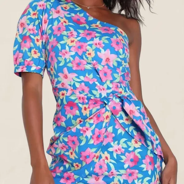 Lulus Thoroughly Sweet Floral One Shoulder Dress | medium mod retro - Image 8