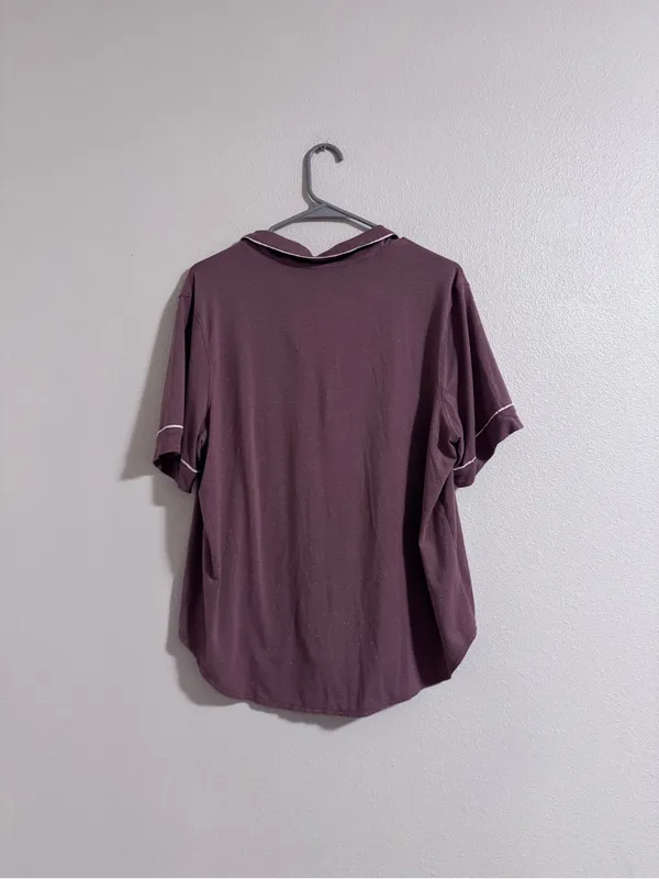 Victoria secret Short-Sleeve Button-Down Shirt - Dusty Mauve with White Piping - Image 3