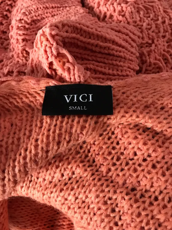 VICI Chenille oversized coral chunky knit V-neck sweater sz S - Image 5