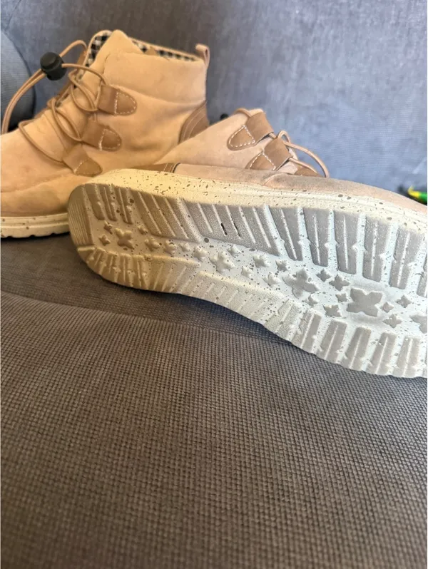 Tan Suede Lace-Up Casual Boots with Checkered Interior - Image 4