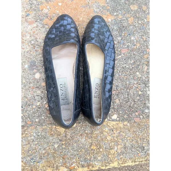 Enzo Angiolini Womens Black Woven Leather Loafer Flats Size 8M Almond Toe‎ - Image 2