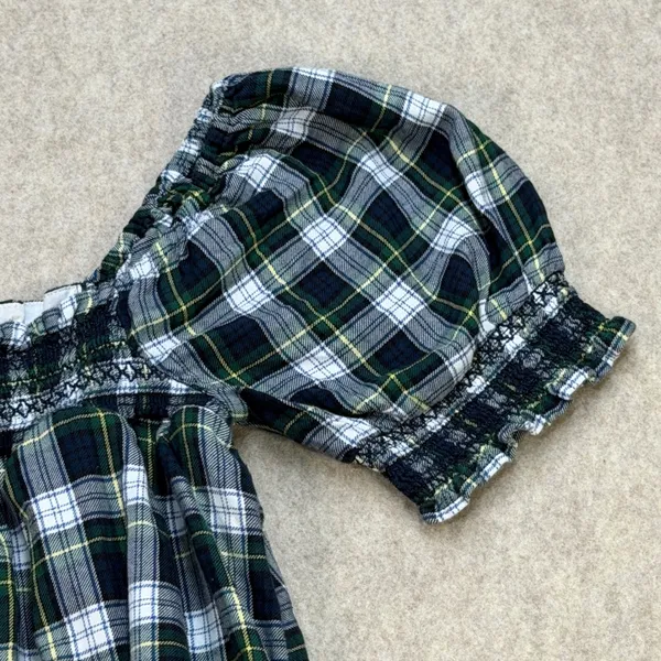American Eagle Dress Womens M Green Plaid Cottagecore Dark Academia Smocked - Image 5