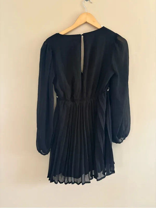 Lulus Stylish Shine Black Rhinestone Bow Long Sleeve Mini Dress Size small - Image 5