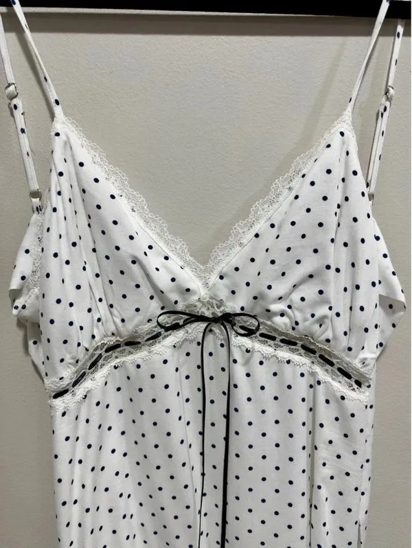 Hollister Polka Dot Lace Babydoll Mini Dress Bow Back Petite S - Image 3