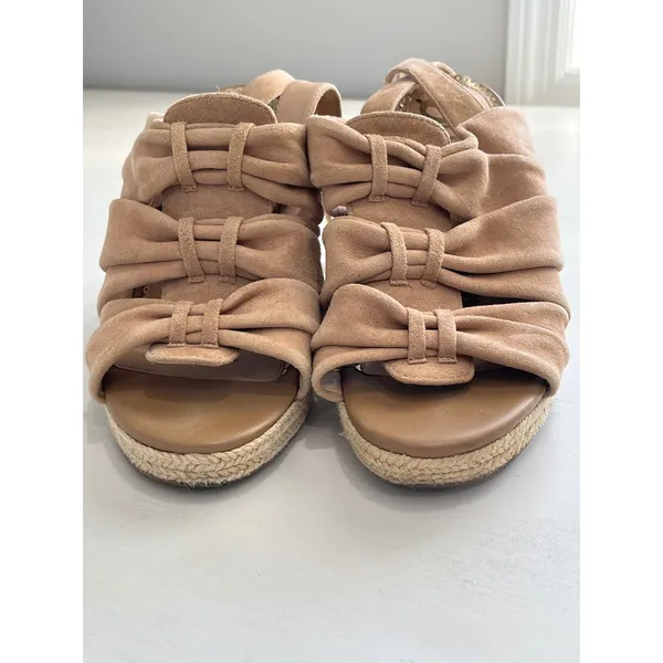 Sam Edelman Tan Suede Espadrille‎ Wedge Sandals Bow Ankle Strap Women Size 6.5M - Image 3