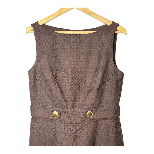 Milly Bark Brown Textured Sheath Dress Womens 8 Gold‎ Button Open Back Mod NWT - Image 9