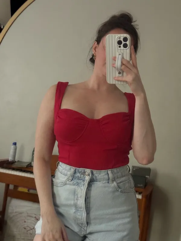Red Ribbed Bustier Bodysuit - Image 2