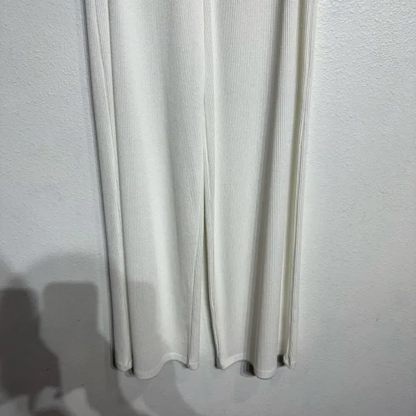 Zara White High Waist Wide Leg Ribbed Pants Sz L - Image 4