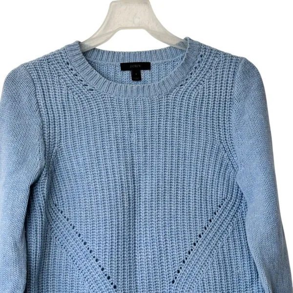J. Crew chunky knit 100% wool icy blue thick sweater crew neck size small - Image 5