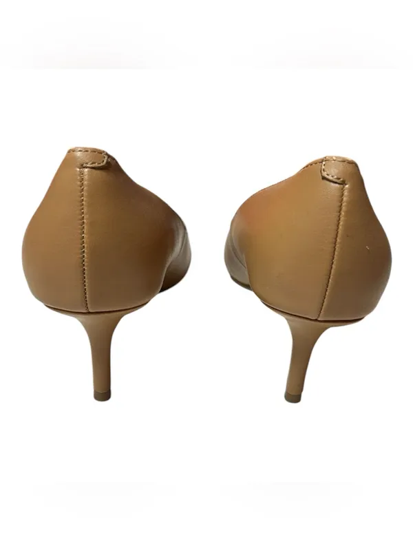 Marc Fisher light brown matte leather pointed toe slender kitten heel pumps - Image 5
