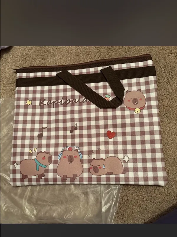 New capybara fabric‎ tote Brown - Image 2