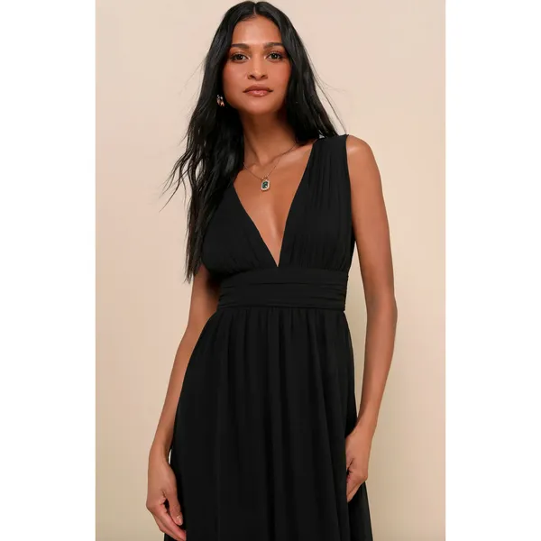 Lulus Heavenly Hues Black Maxi Dress Long Chiffon Bridesmaid Formal L NWT - Image 4