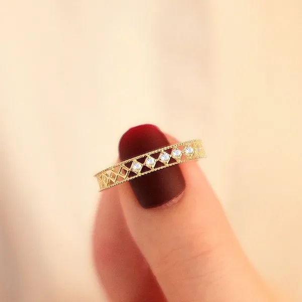 14k Gold Plated S925‎ Hollow Simulated Diamond Ring, Adjustable - Image 10