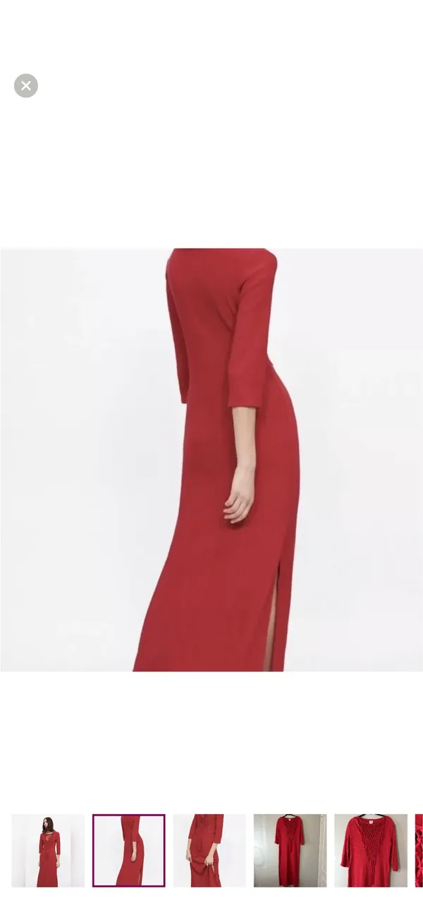 Zara Bright Red Fringe Knit Maxi Dress - Image 4