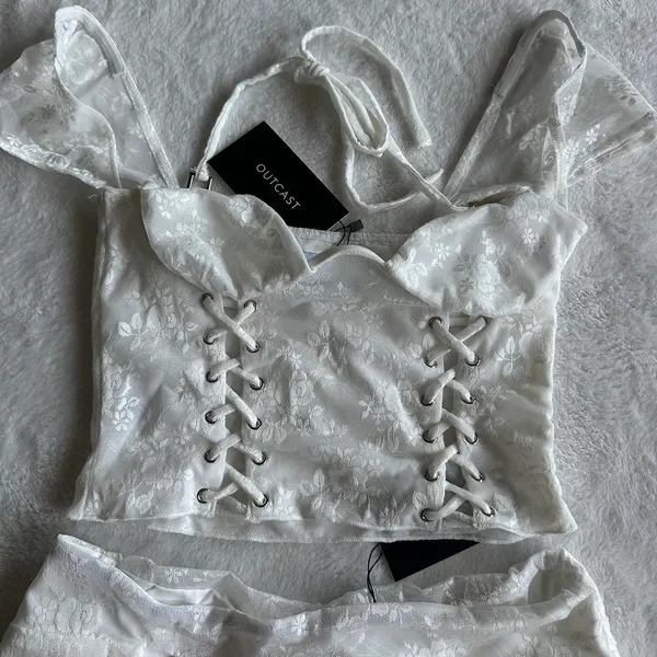 Outcast Clothing Dalia Crop Top Mini Skirt White Set - Image 6