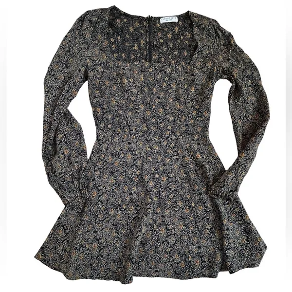 Flynn Skye Brown Floral Mini Dress Square Neck Long Sleeve Boho Whimsigoth NWT S - Image 2
