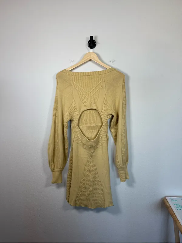 Free People Emmaline Mini Sweater Dress Womens Small NWT Cutout Puff Sleeve - Image 14