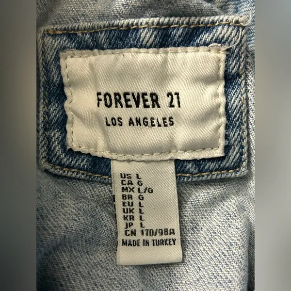 Forever 21 Los Angeles Women’s Distressed Frayed Crop Denim Jean Jacket LG - Image 15