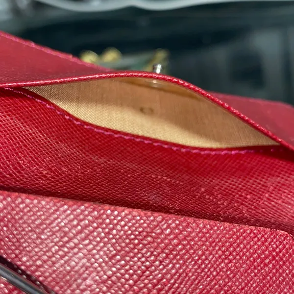 Authentic Rare Burberry Red Leather Nova Check Key Case - Image 9