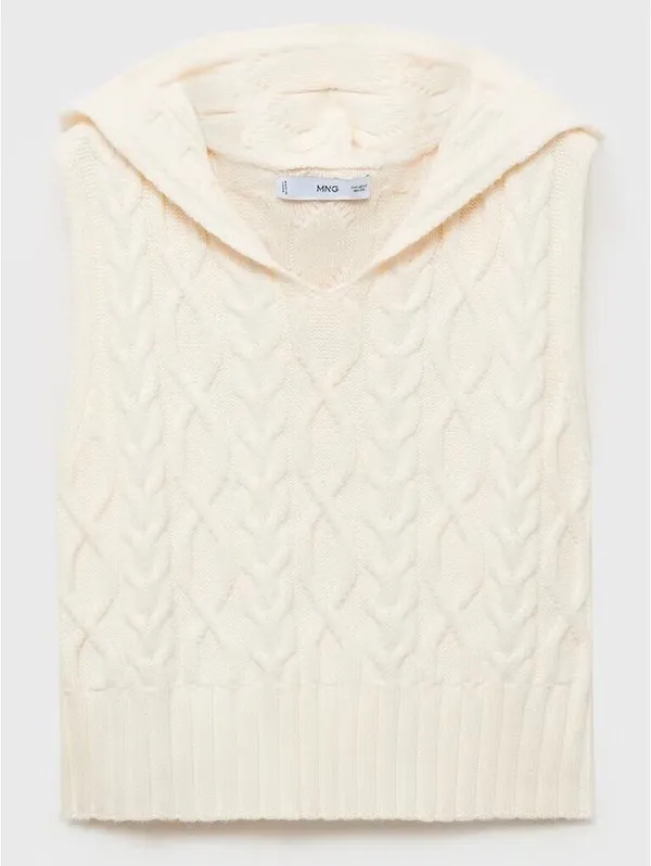 Mango Cable-Knit Gilet with Hood NWT Ecru Small - Image 6