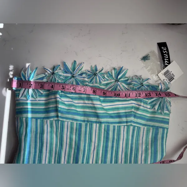 Muse Strapless Teal and White Dress with Floral Details - Image 11