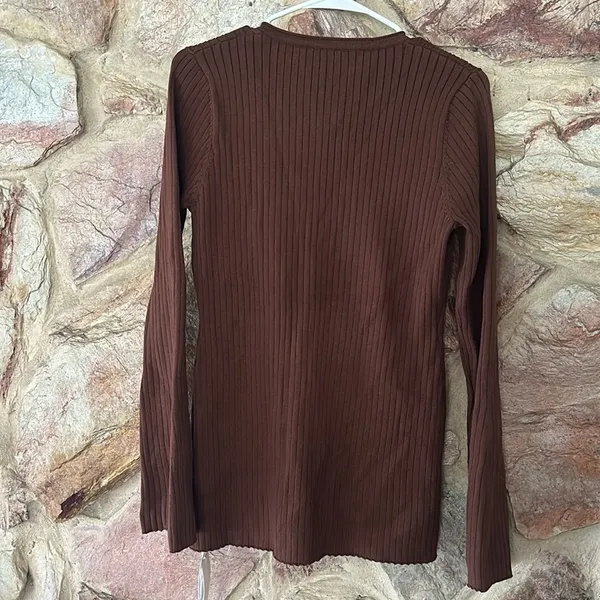 Commense Golden Button Split Knit Top size L Brown Size L - Image 4