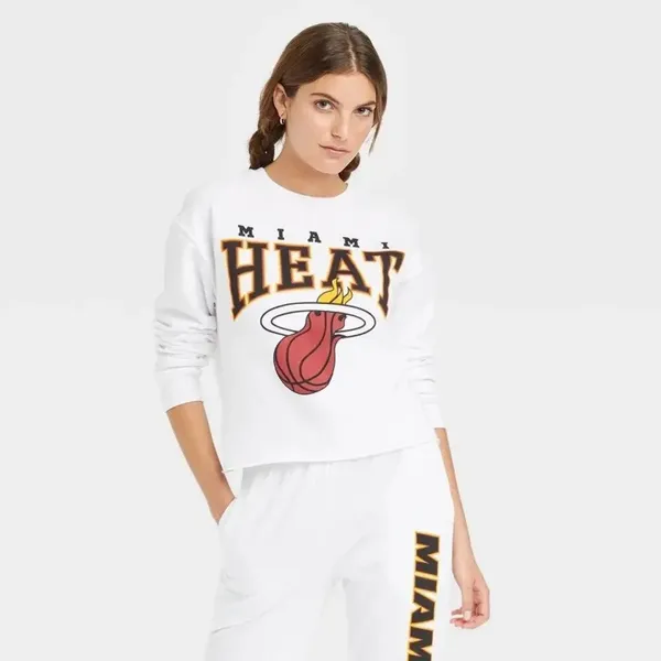 Hybrid Apparel NBA Miami‎ Heat White Cropped Crewneck Sweatshirt Women's Size 3X - Image 3
