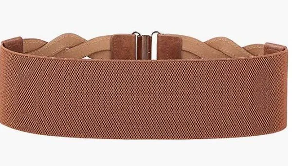 Women leather stretch waistband belt brown - Image 2