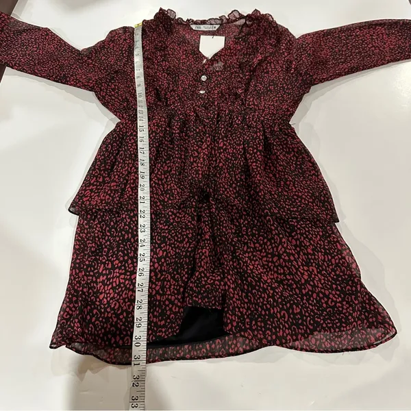 Zara Red & Black Cheetah Print Long‎ Sleeve Ruffled Mini Dress Size L - Image 10