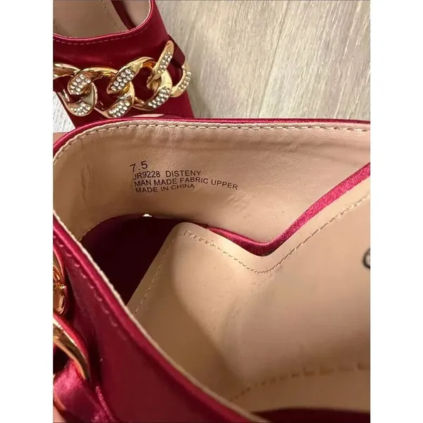 Cape Robbin Disteny Brick Red Satin Slide Mules with Gold Crystal Chain - Image 8