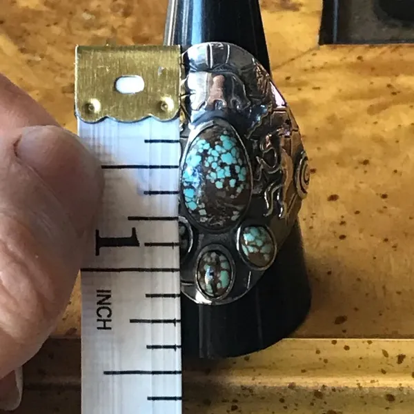 Genuine Blue Turquoise Sterling Silver Statement Ring Size 10 - Image 5