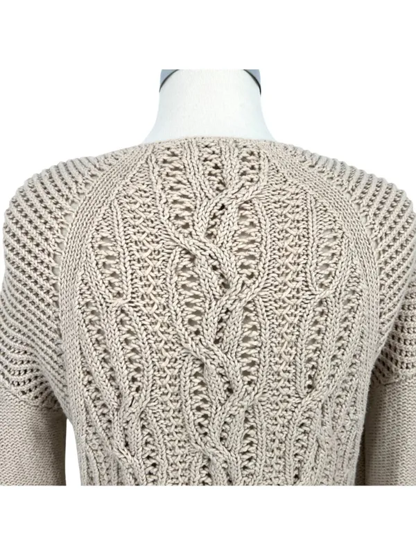 Reiss Beige Open-stitch Cable-knit Sweater Boho Chic Coastal Size Large - Image 7