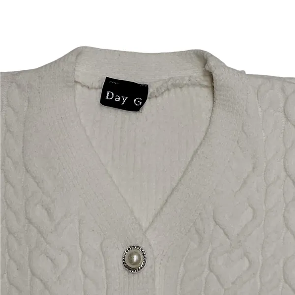 Victorian White Knit Puff Sleeves Cardigan Size S/M - Image 5