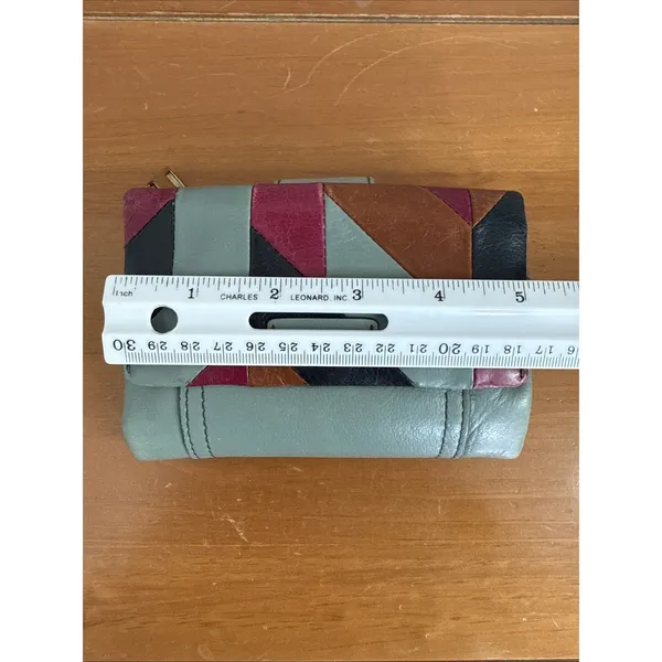 Vtg Fossil Patchwork Soft Leather Teal Wallet Snap‎ Close Zipper Colorblock-Read - Image 10